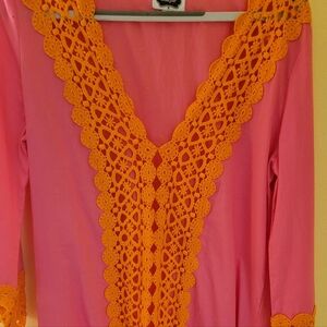 Mud Pie Women's Swimsuit Cover Up Pink/Orange Embroidered Accents NWOT Sz Small